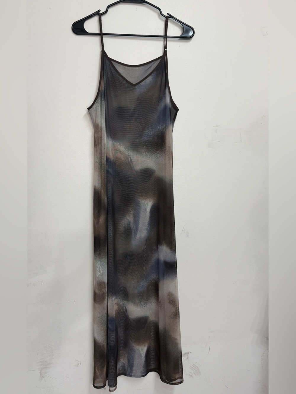 Water color mesh spaghetti strap dress Jeanasis sheer cami dress smoky, abstract